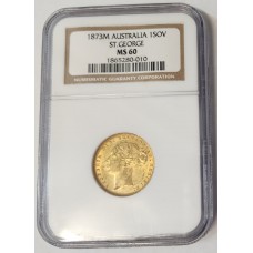 AUSTRALIA 1873 . ONE 1 SOVEREIGN . MELBOURNE . GOLD . SLABBED